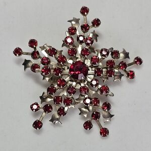 Vintage Red Crystal Star Brooch